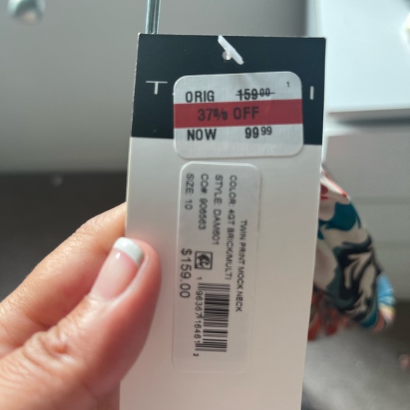 Nordstrom TAHARi floral print dress button detail tie waist ruffle mock neck 10 - Picture 4 of 4